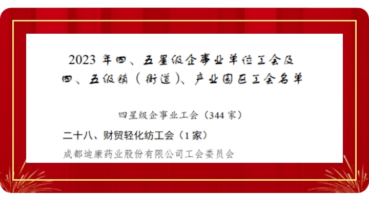 【企业新闻】喜讯！优德88药业工会获评“成都市四星级工会”！